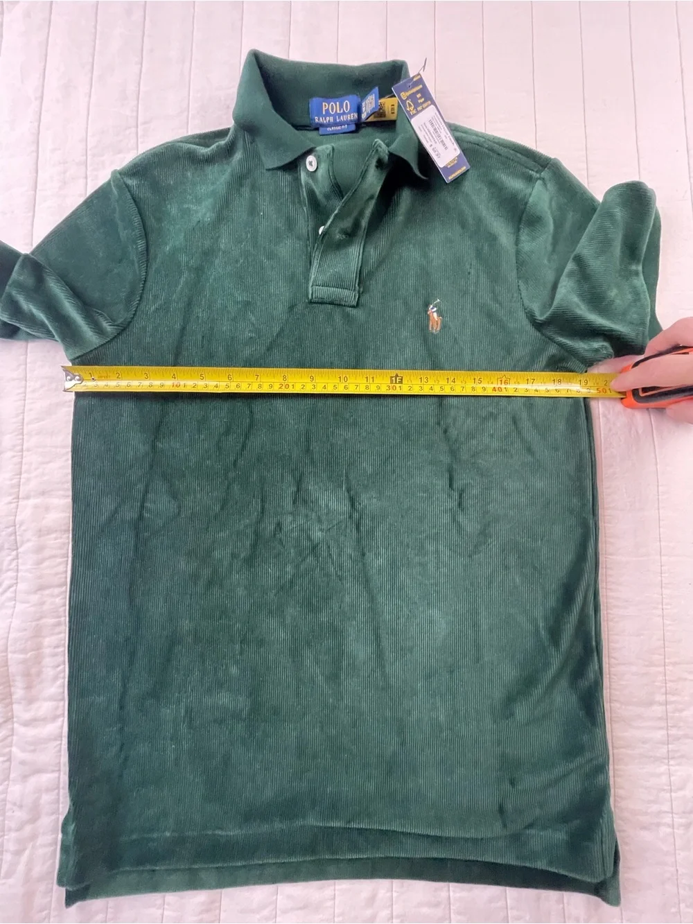 Ralph Lauren Forest Green Textured Velour Short-Sleeve Polo Shirt XS